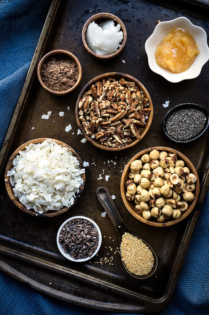 Dark Chocolate Granola - nutty, crunchy, and full of addictive hazelnut-chocolate flavors, gluten free and vegan too. | www.viktoriastable.com