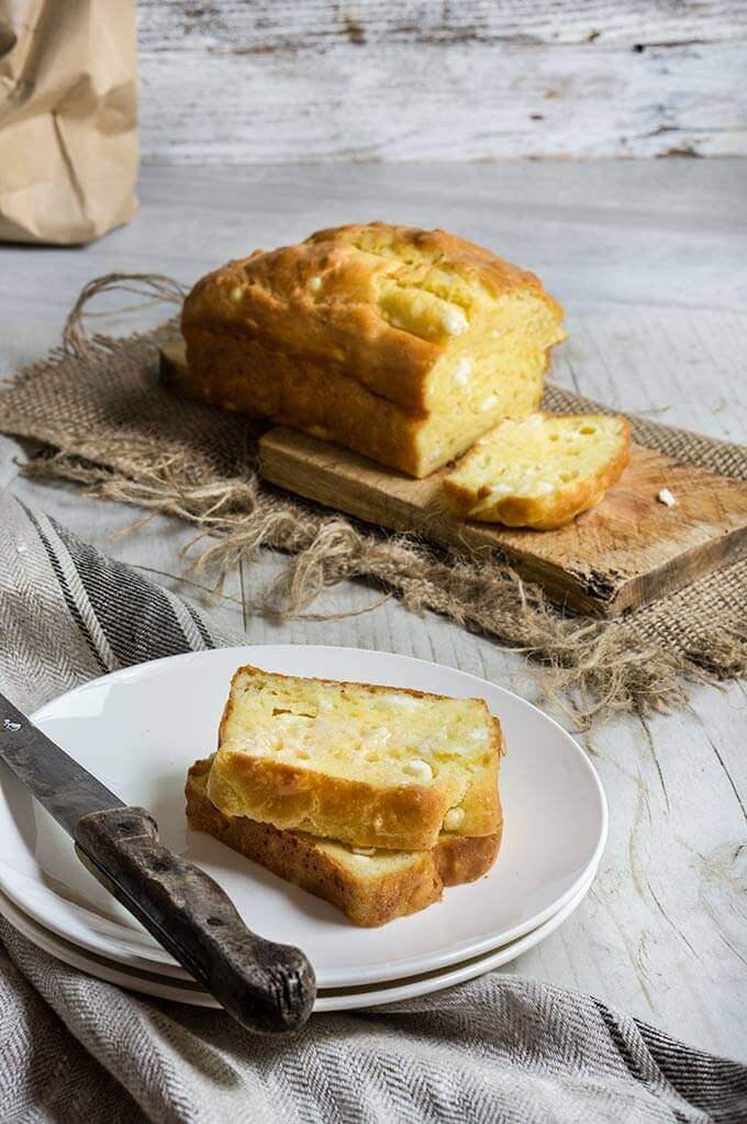 Feta cheese quick bread - fluffy, moist and buttery, this savory quick bread recipe is ideal for breakfast, snack or even dinner.