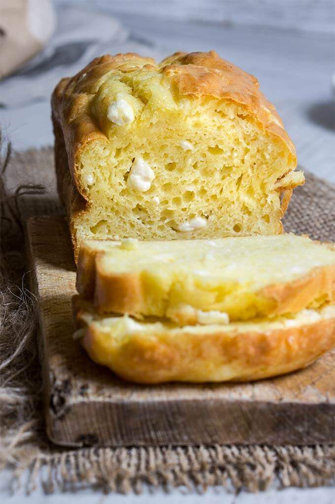 Feta cheese quick bread - fluffy, moist and buttery, this savory quick bread recipe is ideal for breakfast, snack or even dinner.