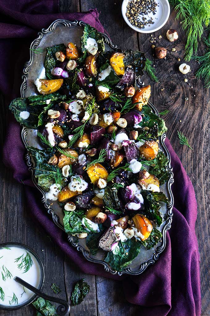 Roasted beet and kale salad with horseradish crema | www.viktoriastable.com