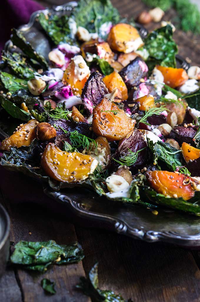 Roasted beet and kale salad with horseradish crema | www.viktoriastable.com