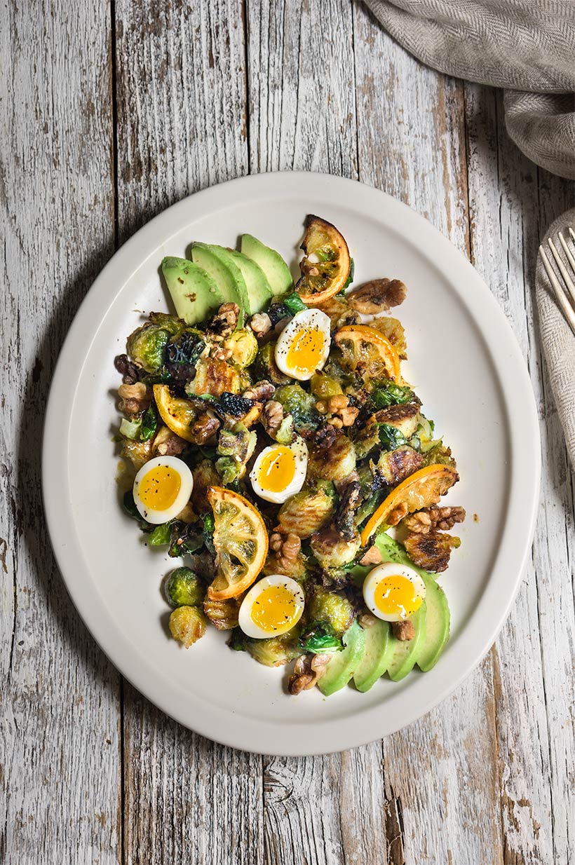 Roasted lemon & Brussels sprouts salad {avocado, walnuts, egg} | www.viktoriastable.com