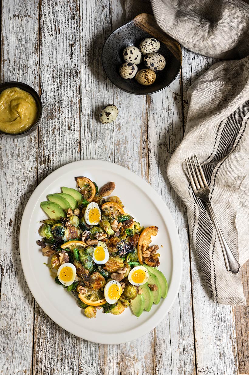 Roasted lemon & Brussels sprouts salad {avocado, walnuts, egg} | www.viktoriastable.com