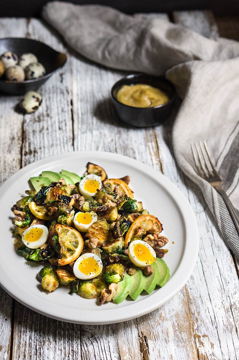 Roasted lemon & Brussels sprouts salad {avocado, walnuts, egg} | www.viktoriastable.com
