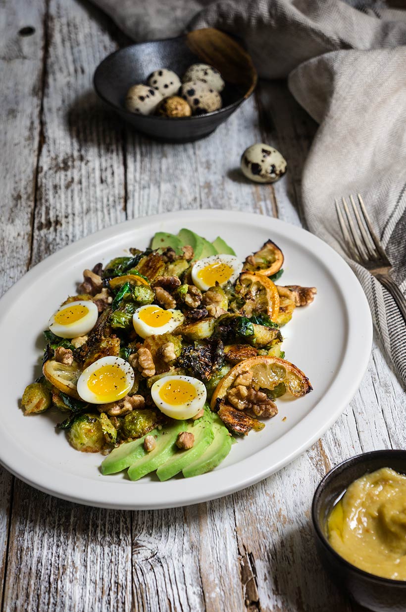Roasted lemon & Brussels sprouts salad {avocado, walnuts, egg} | www.viktoriastable.com